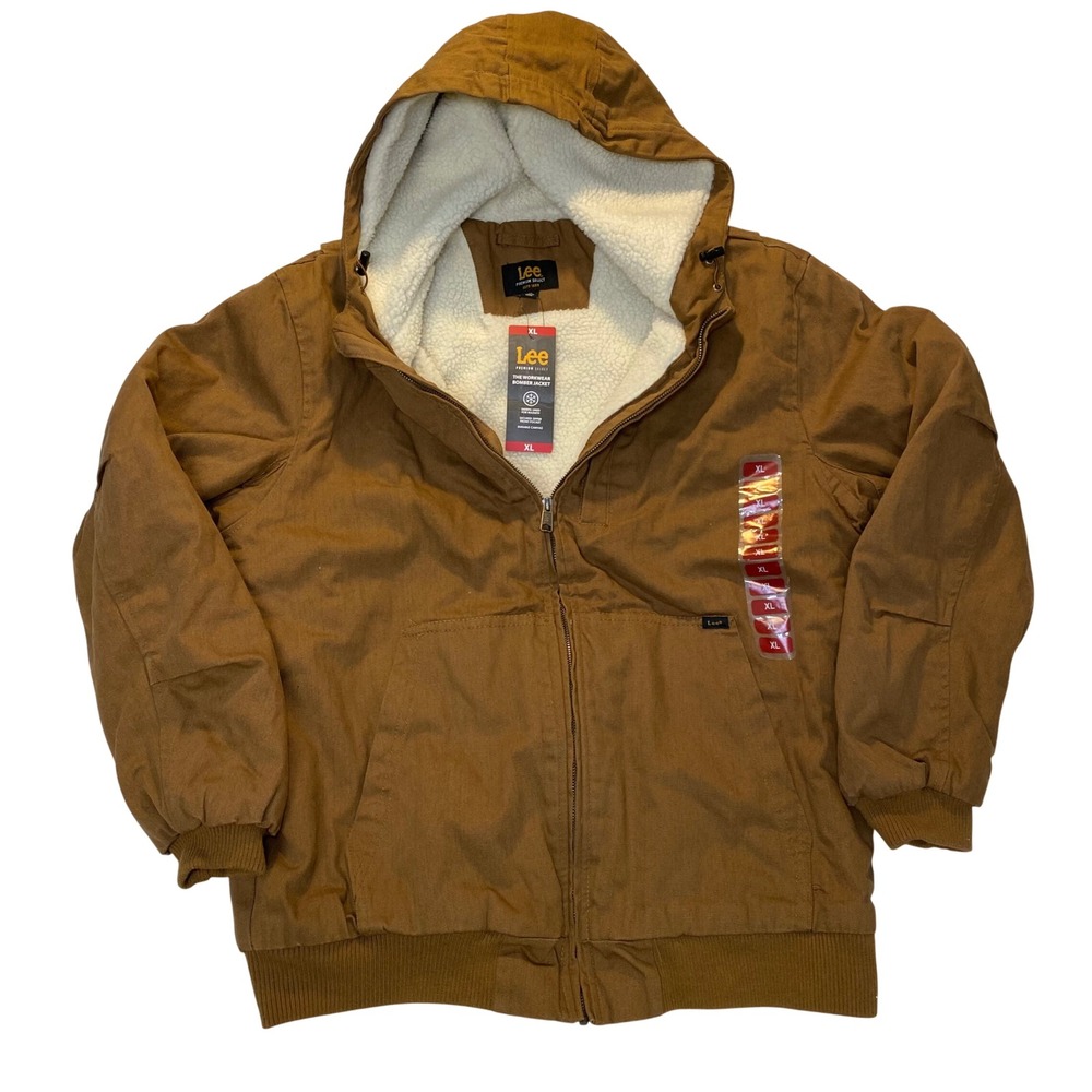 NWT Lee Premium Select Workwear Sherpa Lined Hooded Canvas Jacket XL Brown